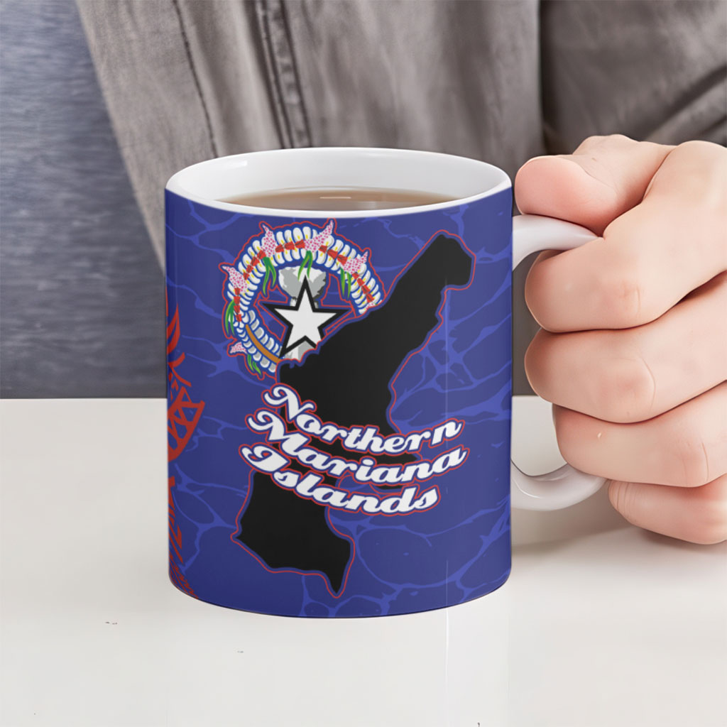 Saipan Northern Mariana Islands Ceramic Mug Polynesian Tribal Tattoo Art With Hibiscus Flowers And Seal TS04 - Polynesian Pride