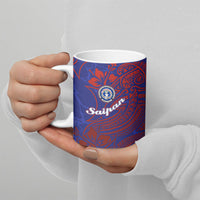 Saipan Northern Mariana Islands Ceramic Mug Polynesian Tribal Tattoo Art With Hibiscus Flowers And Seal TS04 - Polynesian Pride