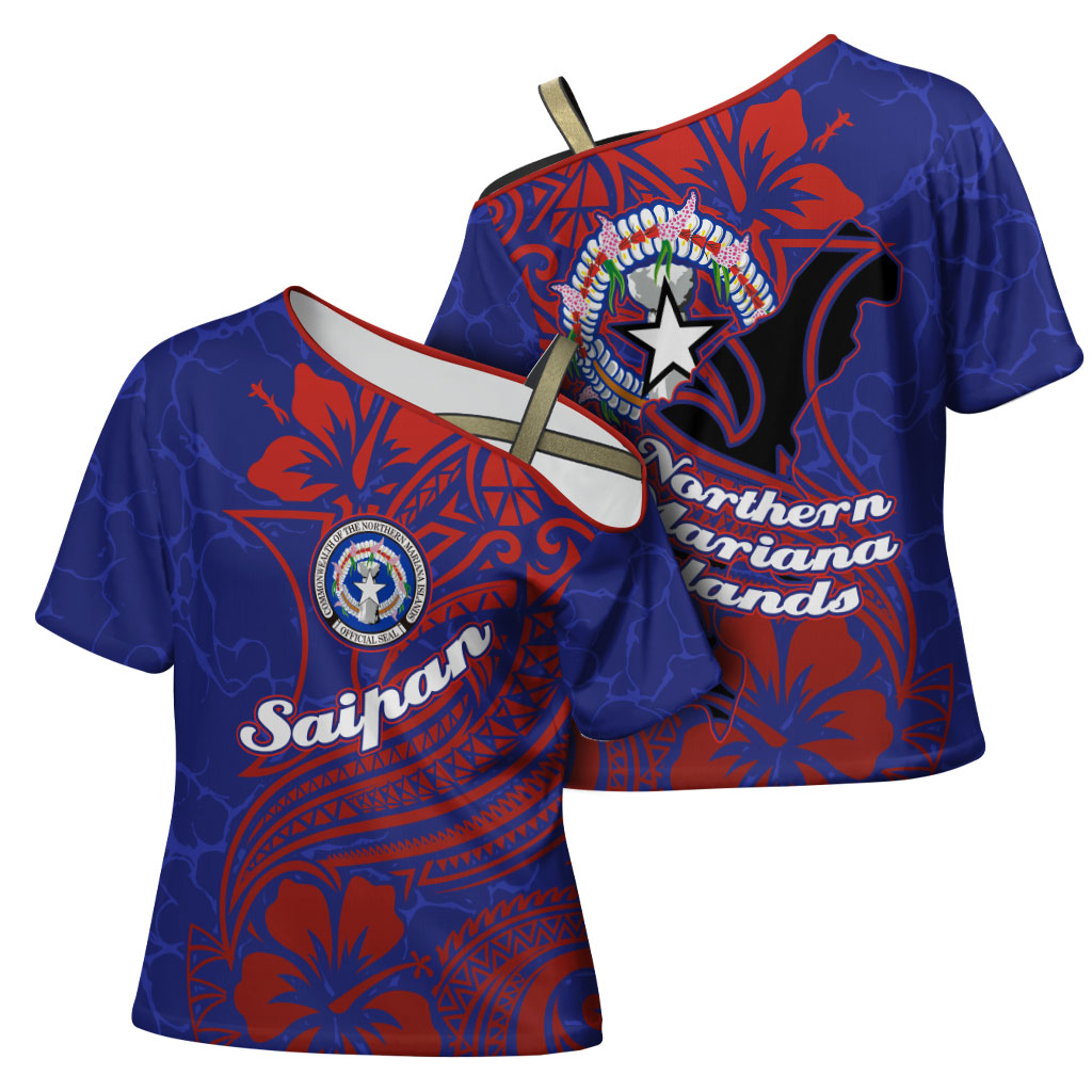 Saipan Northern Mariana Islands Cross Shoulder Shirt Polynesian Tribal Tattoo Art With Hibiscus Flowers And Seal