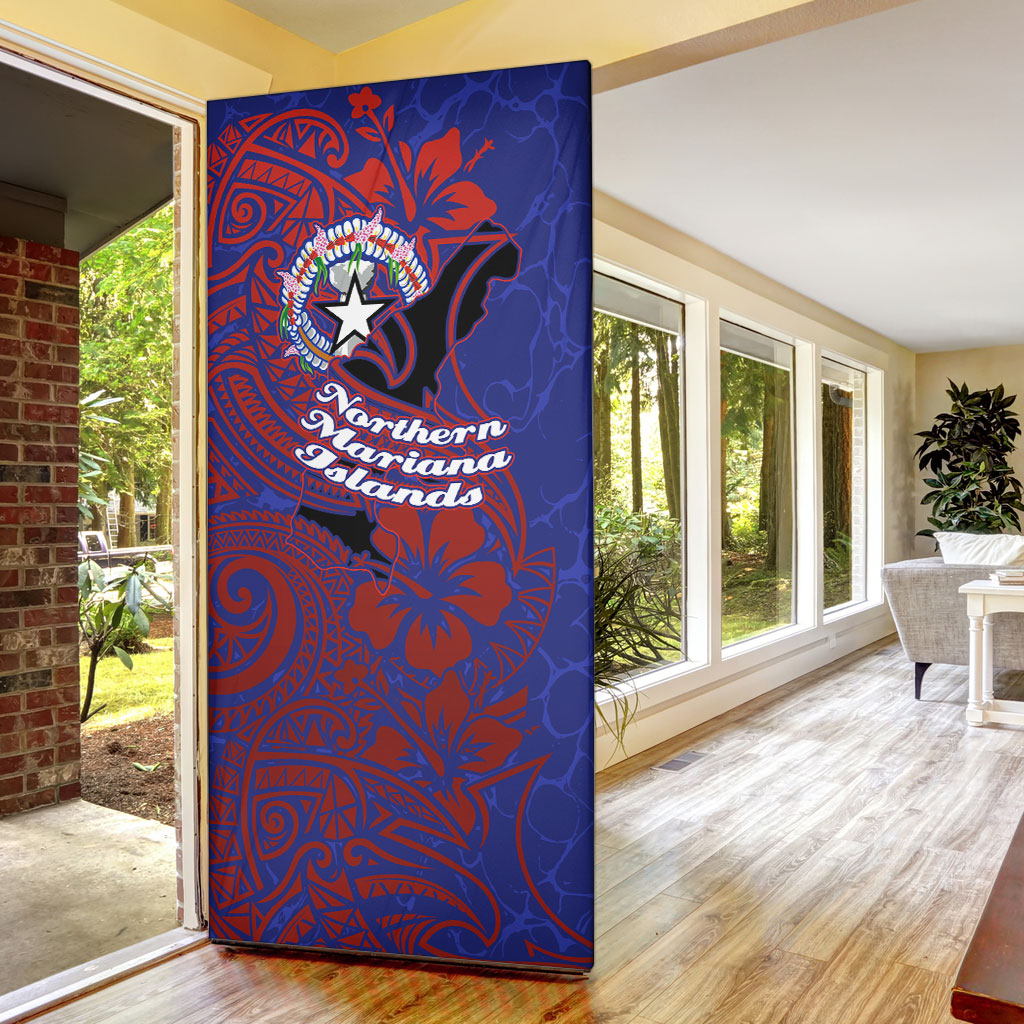 Saipan Northern Mariana Islands Door Cover Polynesian Tribal Tattoo Art With Hibiscus Flowers And Seal