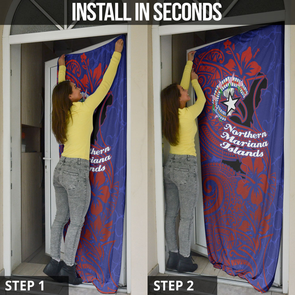 Saipan Northern Mariana Islands Door Cover Polynesian Tribal Tattoo Art With Hibiscus Flowers And Seal