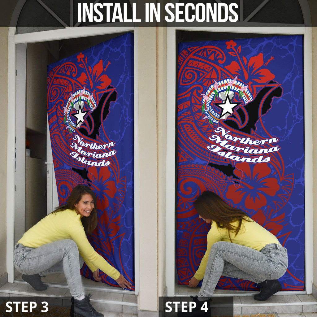 Saipan Northern Mariana Islands Door Cover Polynesian Tribal Tattoo Art With Hibiscus Flowers And Seal