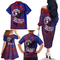 Saipan Northern Mariana Islands Family Matching Off The Shoulder Long Sleeve Dress and Hawaiian Shirt Polynesian Tribal Tattoo Art With Hibiscus Flowers And Seal TS04 - Polynesian Pride