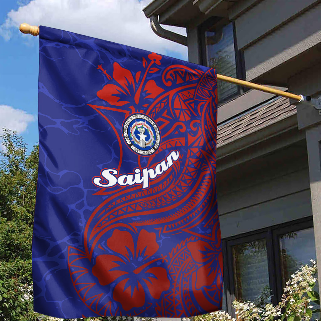 Saipan Northern Mariana Islands Garden Flag Polynesian Tribal Tattoo Art With Hibiscus Flowers And Seal