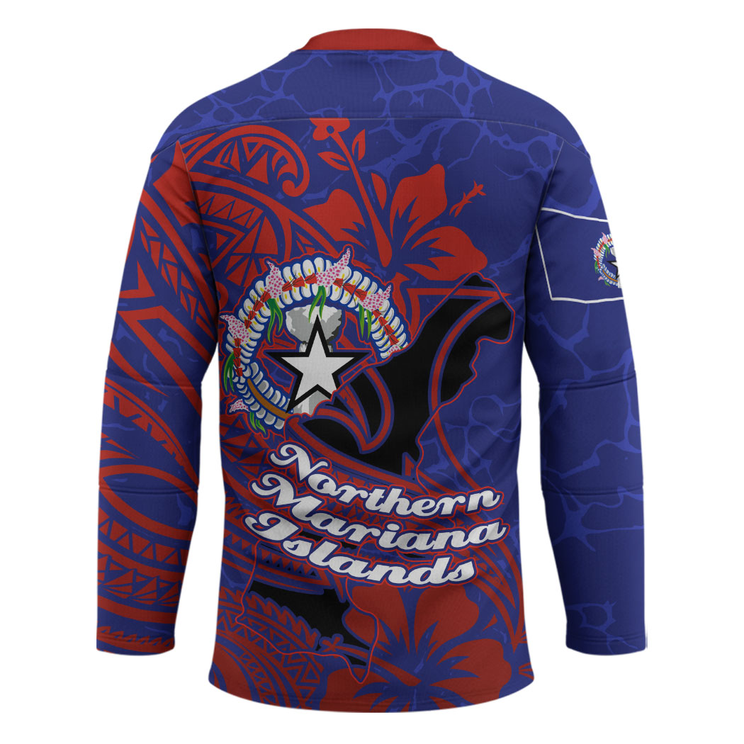 Saipan Northern Mariana Islands Hockey Jersey Polynesian Tribal Tattoo Art With Hibiscus Flowers And Seal