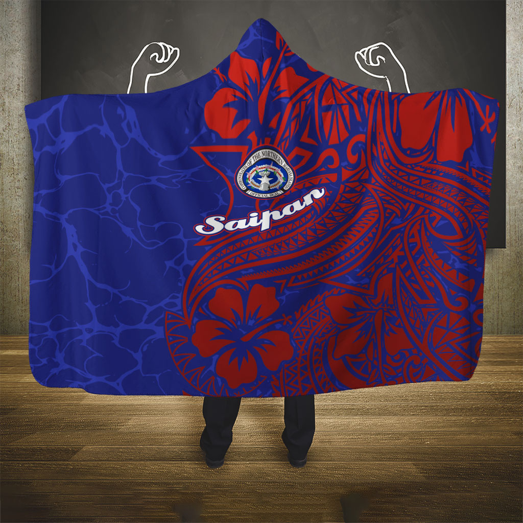 Saipan Northern Mariana Islands Hooded Blanket Polynesian Tribal Tattoo Art With Hibiscus Flowers And Seal