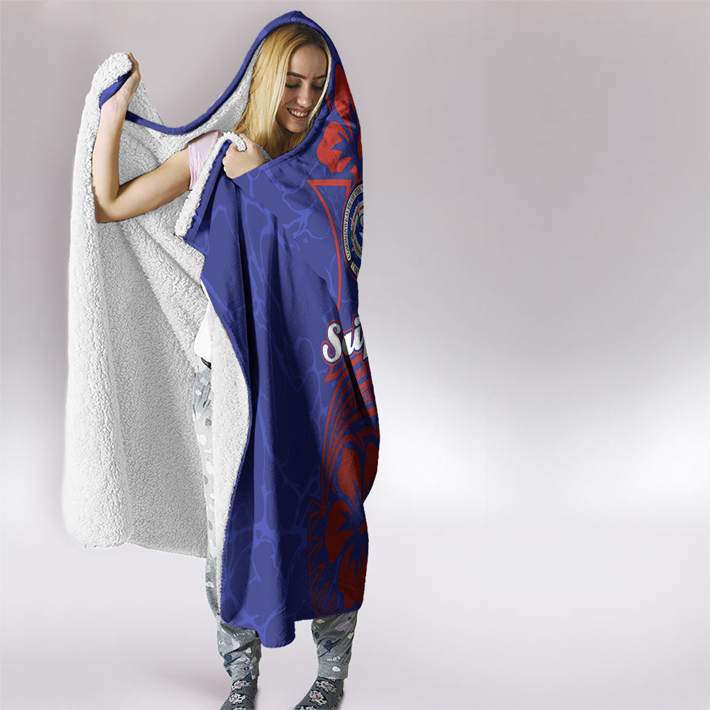 Saipan Northern Mariana Islands Hooded Blanket Polynesian Tribal Tattoo Art With Hibiscus Flowers And Seal