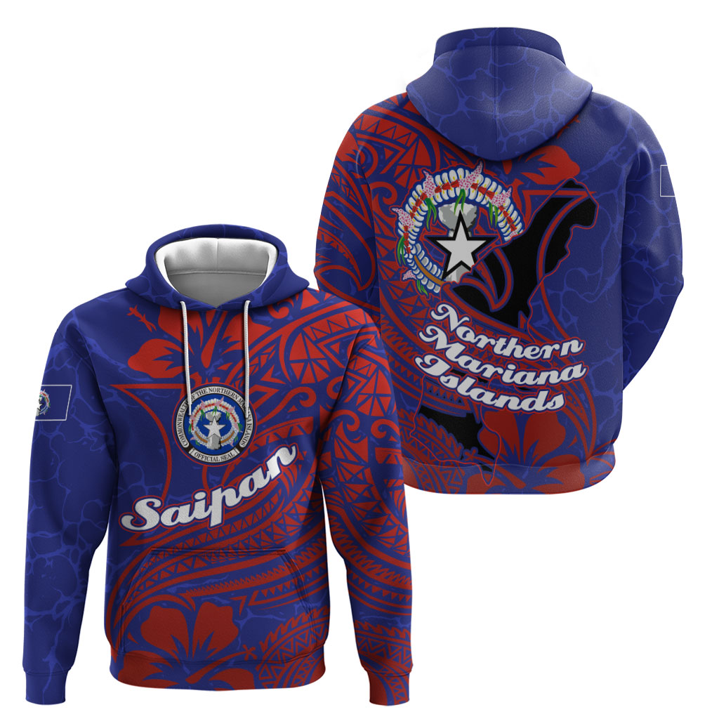 Saipan Northern Mariana Islands Hoodie Polynesian Tribal Tattoo Art With Hibiscus Flowers And Seal TS04 - Polynesian Pride