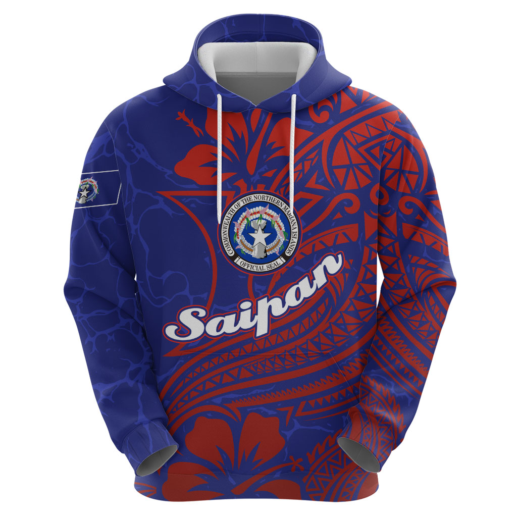 Saipan Northern Mariana Islands Hoodie Polynesian Tribal Tattoo Art With Hibiscus Flowers And Seal TS04 - Polynesian Pride