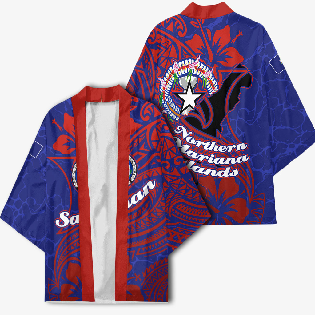 Saipan Northern Mariana Islands Kimono Polynesian Tribal Tattoo Art With Hibiscus Flowers And Seal