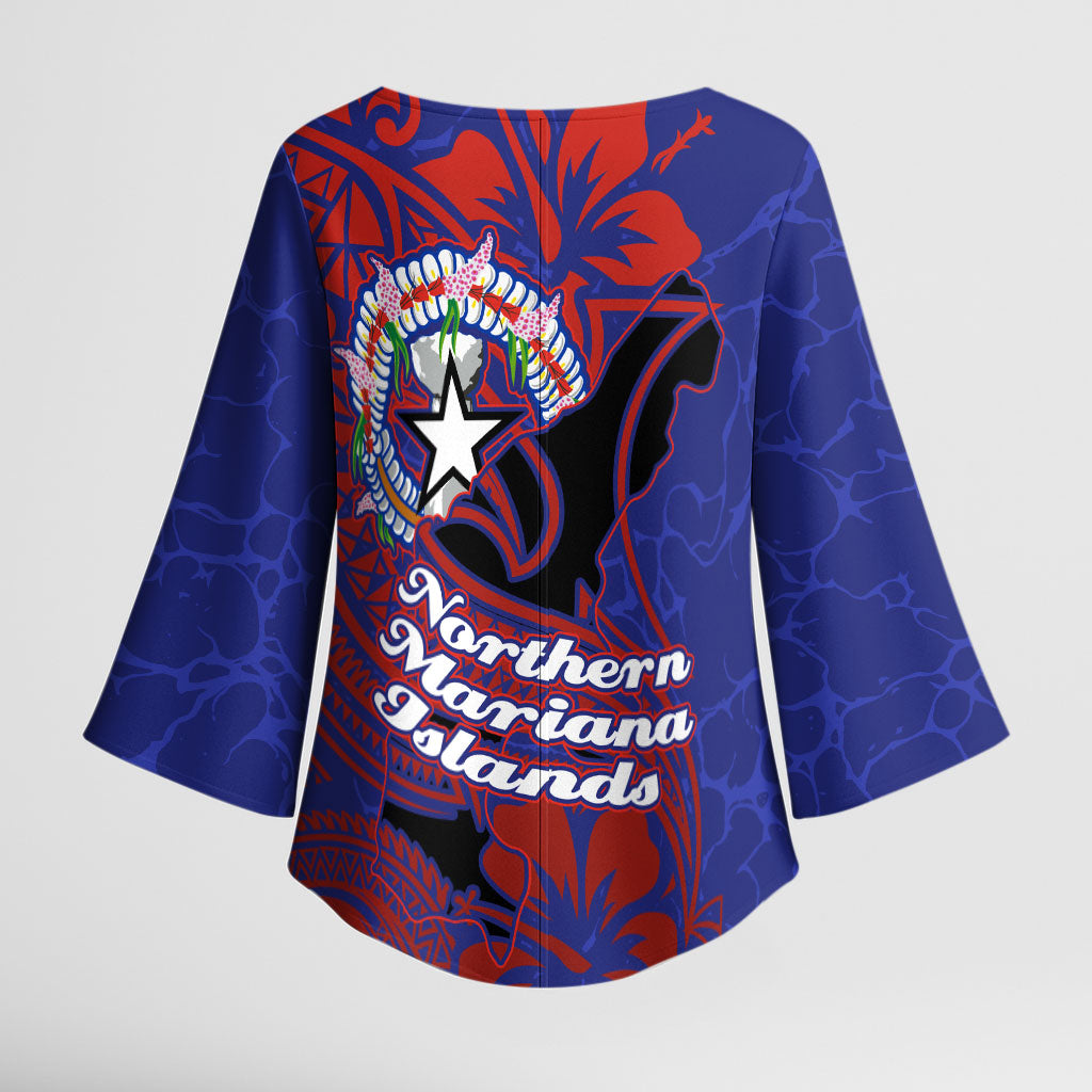 Saipan Northern Mariana Islands Kimono Sleeve Blouse Polynesian Tribal Tattoo Art With Hibiscus Flowers And Seal