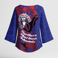 Saipan Northern Mariana Islands Kimono Sleeve Blouse Polynesian Tribal Tattoo Art With Hibiscus Flowers And Seal