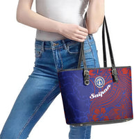 Saipan Northern Mariana Islands Leather Tote Bag Polynesian Tribal Tattoo Art With Hibiscus Flowers And Seal