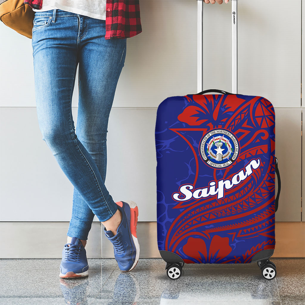 Saipan Northern Mariana Islands Luggage Cover Polynesian Tribal Tattoo Art With Hibiscus Flowers And Seal