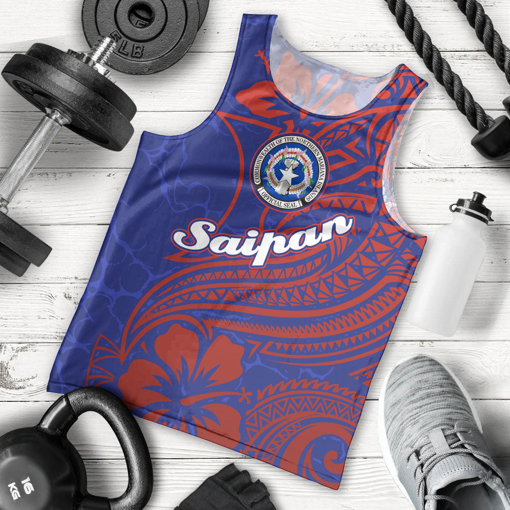 Saipan Northern Mariana Islands Men Tank Top Polynesian Tribal Tattoo Art With Hibiscus Flowers And Seal
