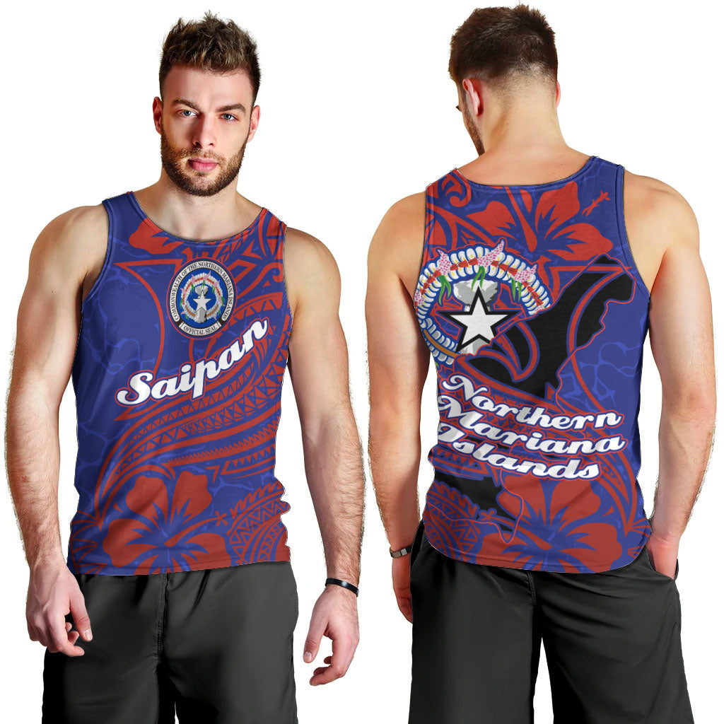 Saipan Northern Mariana Islands Men Tank Top Polynesian Tribal Tattoo Art With Hibiscus Flowers And Seal