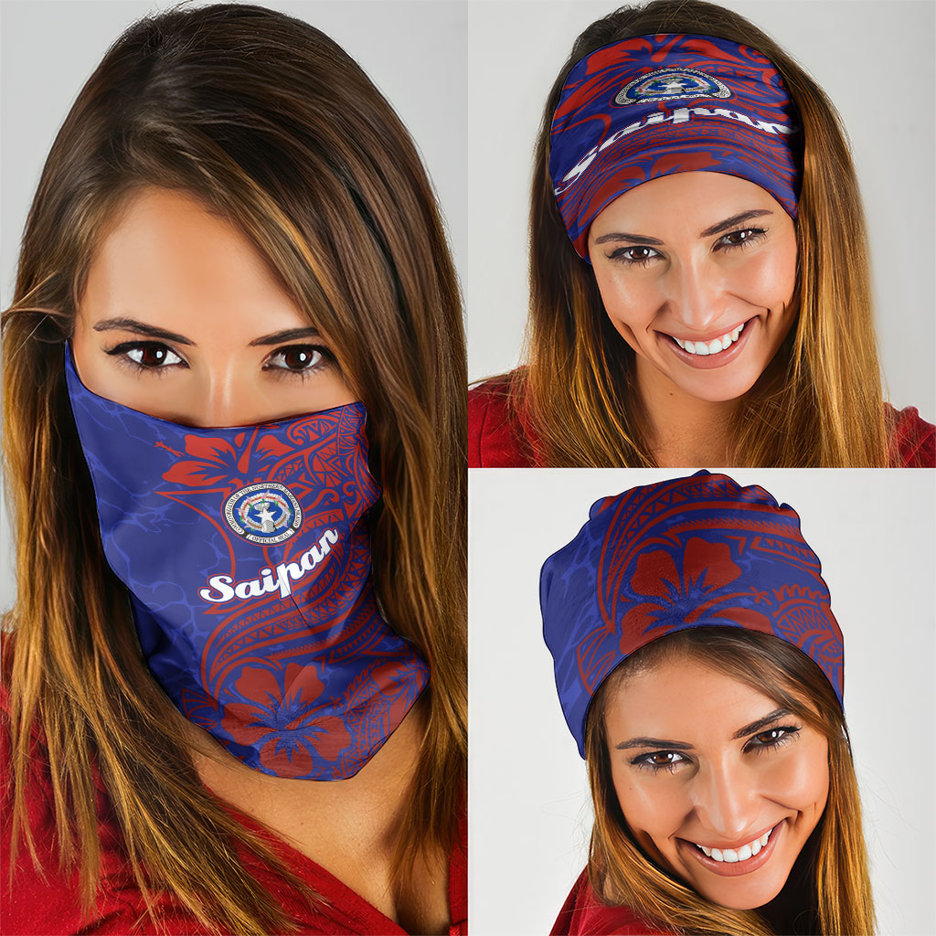 Saipan Northern Mariana Islands Neck Gaiter Polynesian Tribal Tattoo Art With Hibiscus Flowers And Seal TS04 - Polynesian Pride