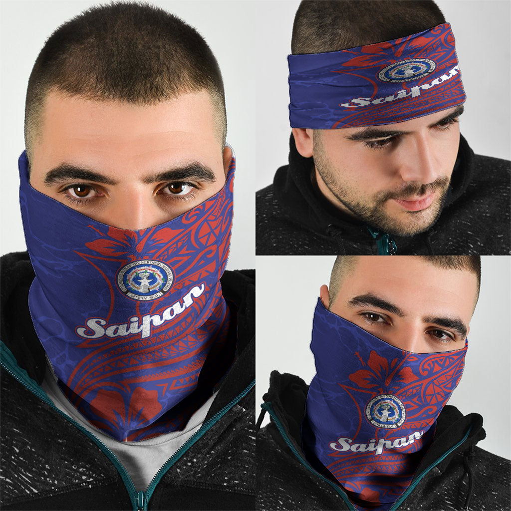 Saipan Northern Mariana Islands Neck Gaiter Polynesian Tribal Tattoo Art With Hibiscus Flowers And Seal TS04 - Polynesian Pride