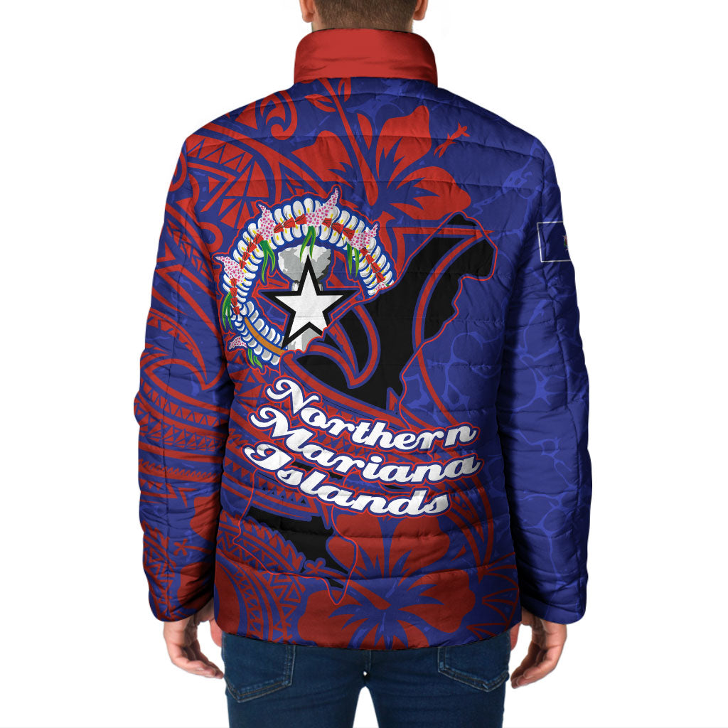 Saipan Northern Mariana Islands Padded Jacket Polynesian Tribal Tattoo Art With Hibiscus Flowers And Seal TS04 - Polynesian Pride