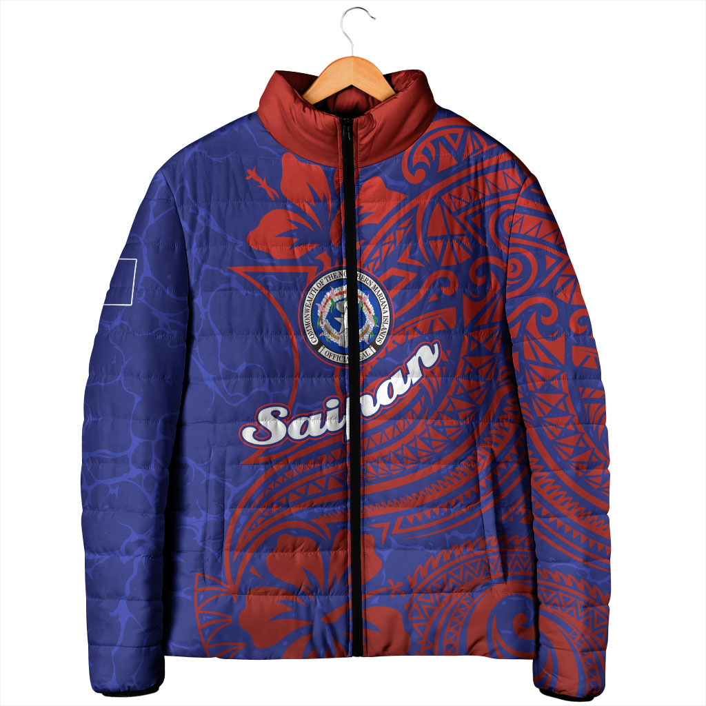 Saipan Northern Mariana Islands Padded Jacket Polynesian Tribal Tattoo Art With Hibiscus Flowers And Seal TS04 - Polynesian Pride
