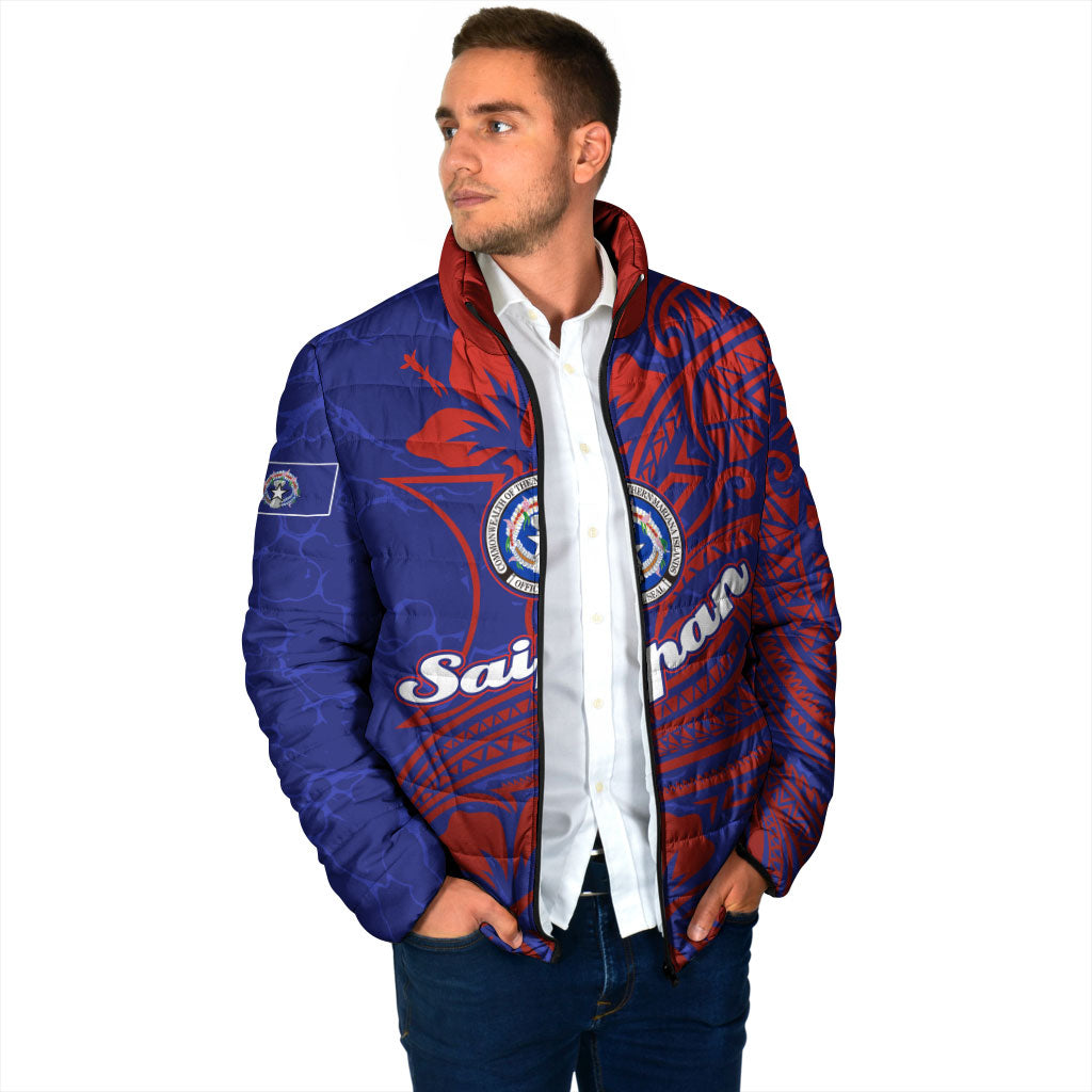 Saipan Northern Mariana Islands Padded Jacket Polynesian Tribal Tattoo Art With Hibiscus Flowers And Seal TS04 - Polynesian Pride