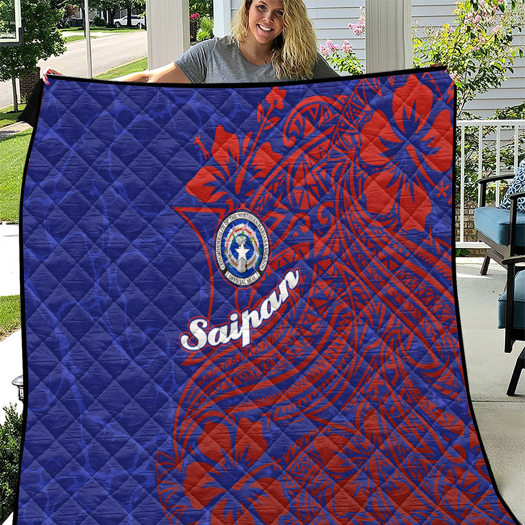 Saipan Northern Mariana Islands Quilt Polynesian Tribal Tattoo Art With Hibiscus Flowers And Seal