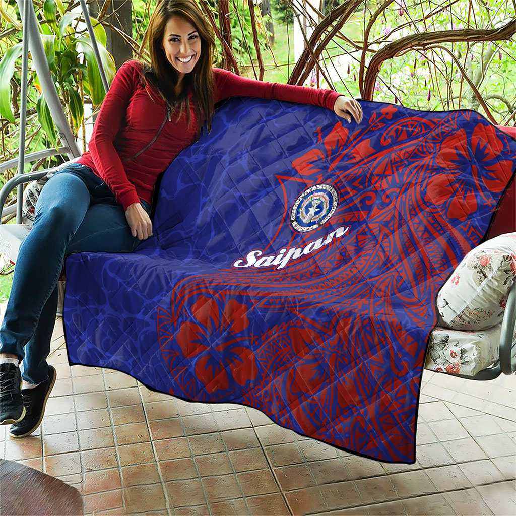 Saipan Northern Mariana Islands Quilt Polynesian Tribal Tattoo Art With Hibiscus Flowers And Seal