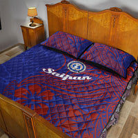 Saipan Northern Mariana Islands Quilt Bed Set Polynesian Tribal Tattoo Art With Hibiscus Flowers And Seal