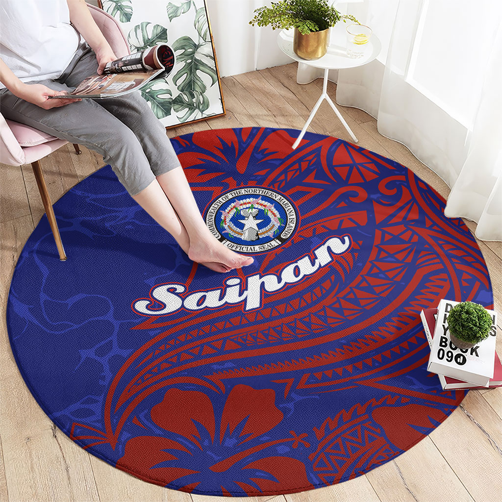 Saipan Northern Mariana Islands Round Carpet Polynesian Tribal Tattoo Art With Hibiscus Flowers And Seal TS04 - Polynesian Pride