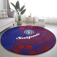 Saipan Northern Mariana Islands Round Carpet Polynesian Tribal Tattoo Art With Hibiscus Flowers And Seal TS04 - Polynesian Pride