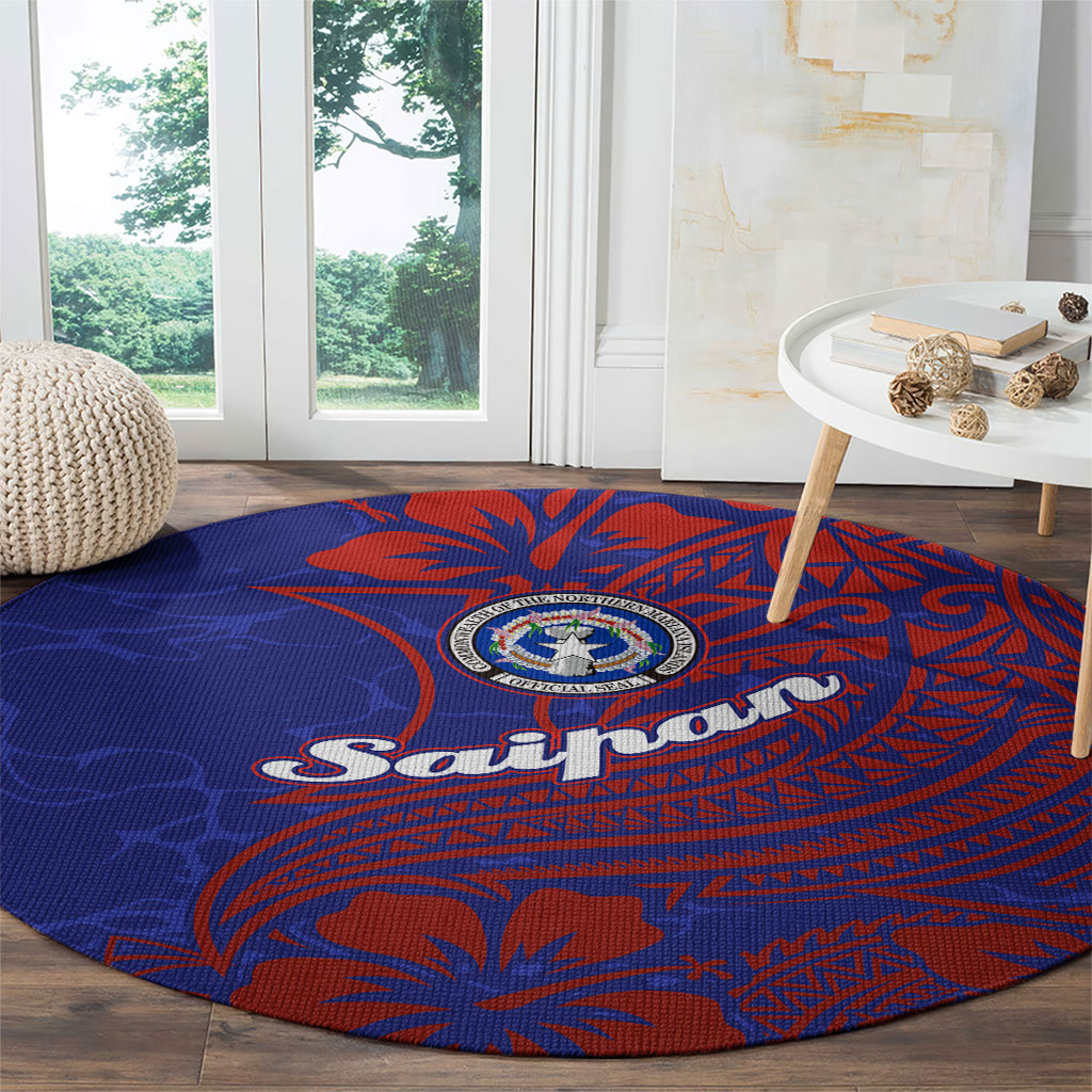 Saipan Northern Mariana Islands Round Carpet Polynesian Tribal Tattoo Art With Hibiscus Flowers And Seal TS04 - Polynesian Pride