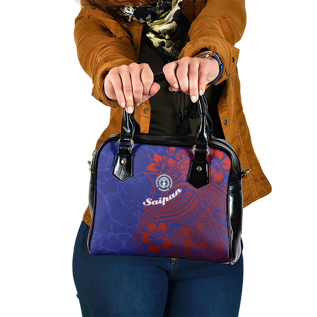 Saipan Northern Mariana Islands Shoulder Handbag Polynesian Tribal Tattoo Art With Hibiscus Flowers And Seal TS04 One Size Blue Red - Polynesian Pride