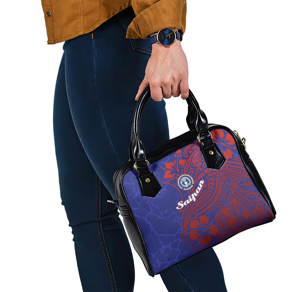 Saipan Northern Mariana Islands Shoulder Handbag Polynesian Tribal Tattoo Art With Hibiscus Flowers And Seal TS04 - Polynesian Pride