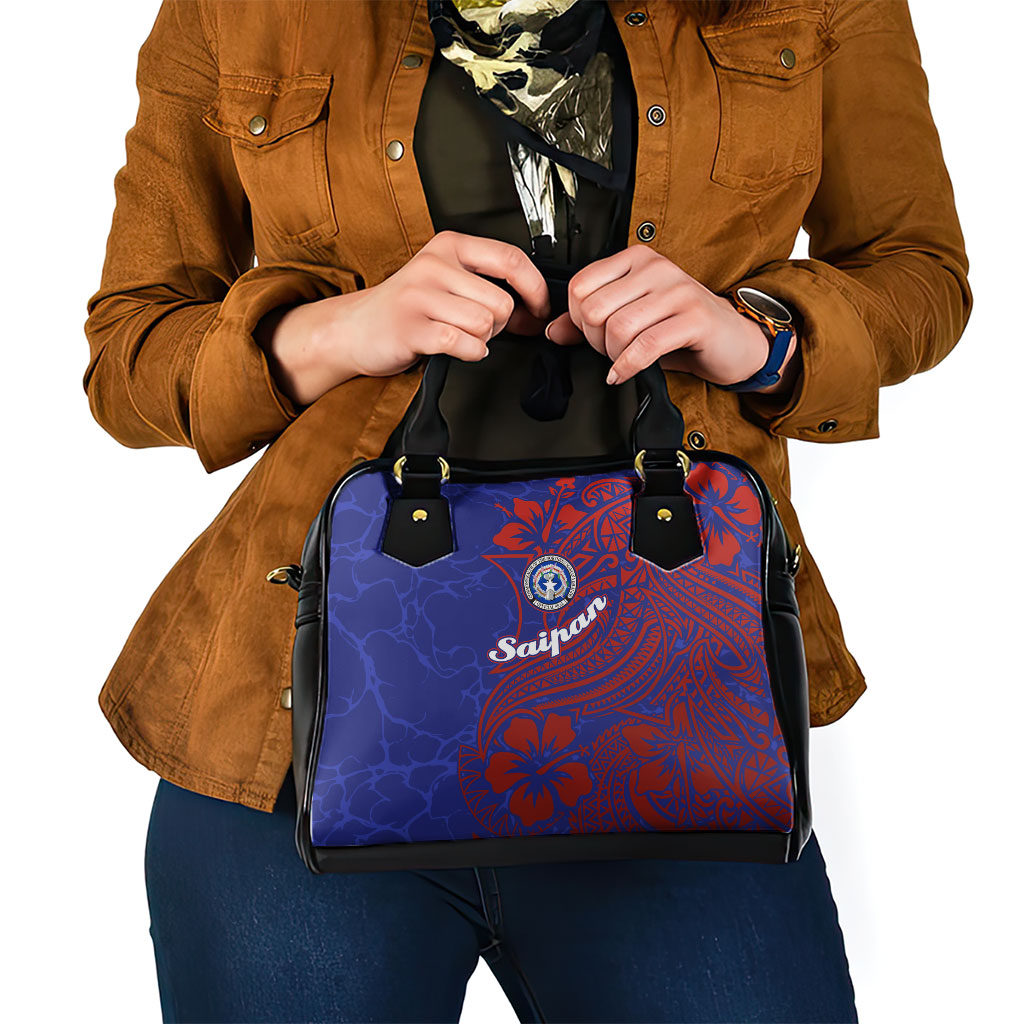 Saipan Northern Mariana Islands Shoulder Handbag Polynesian Tribal Tattoo Art With Hibiscus Flowers And Seal TS04 - Polynesian Pride