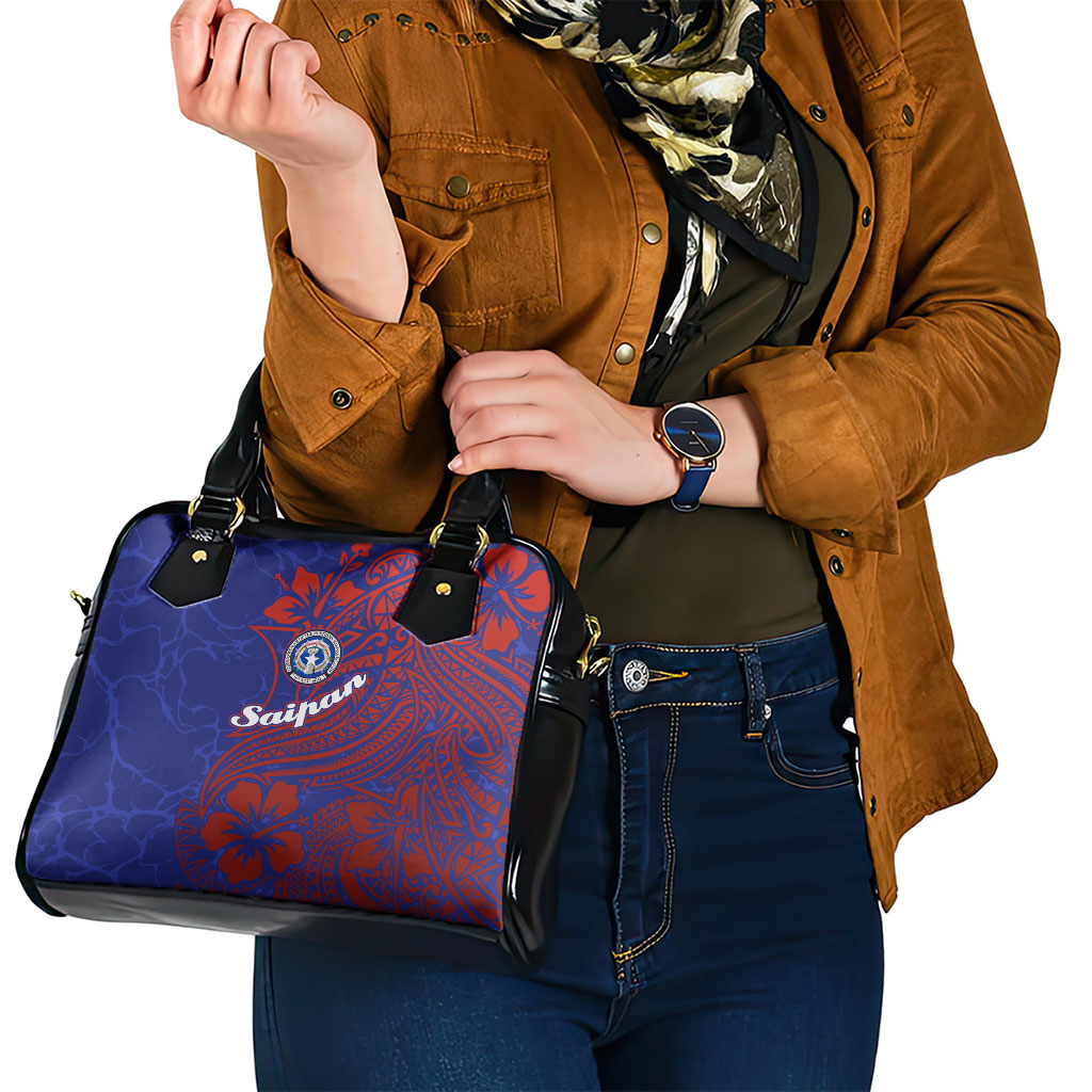 Saipan Northern Mariana Islands Shoulder Handbag Polynesian Tribal Tattoo Art With Hibiscus Flowers And Seal TS04 - Polynesian Pride