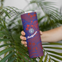 Saipan Northern Mariana Islands Skinny Tumbler Polynesian Tribal Tattoo Art With Hibiscus Flowers And Seal