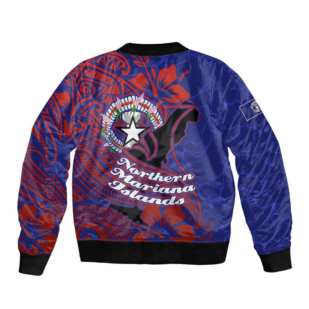 Saipan Northern Mariana Islands Sleeve Zip Bomber Jacket Polynesian Tribal Tattoo Art With Hibiscus Flowers And Seal TS04 - Polynesian Pride