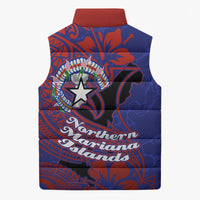 Saipan Northern Mariana Islands Sleeveless Puffer Jacket Polynesian Tribal Tattoo Art With Hibiscus Flowers And Seal TS04 - Polynesian Pride