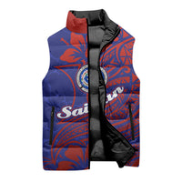 Saipan Northern Mariana Islands Sleeveless Puffer Jacket Polynesian Tribal Tattoo Art With Hibiscus Flowers And Seal TS04 - Polynesian Pride