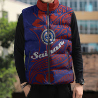Saipan Northern Mariana Islands Sleeveless Puffer Jacket Polynesian Tribal Tattoo Art With Hibiscus Flowers And Seal TS04 - Polynesian Pride