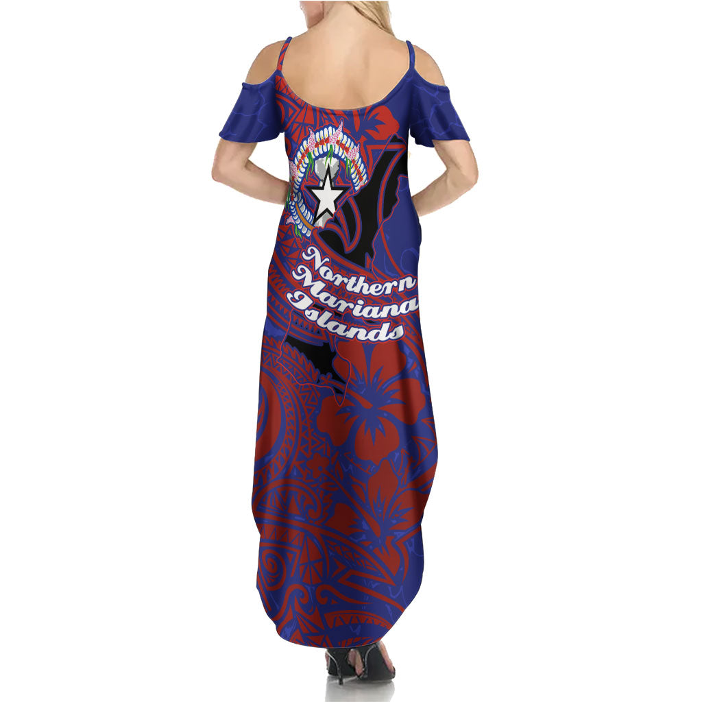 Saipan Northern Mariana Islands Summer Maxi Dress Polynesian Tribal Tattoo Art With Hibiscus Flowers And Seal