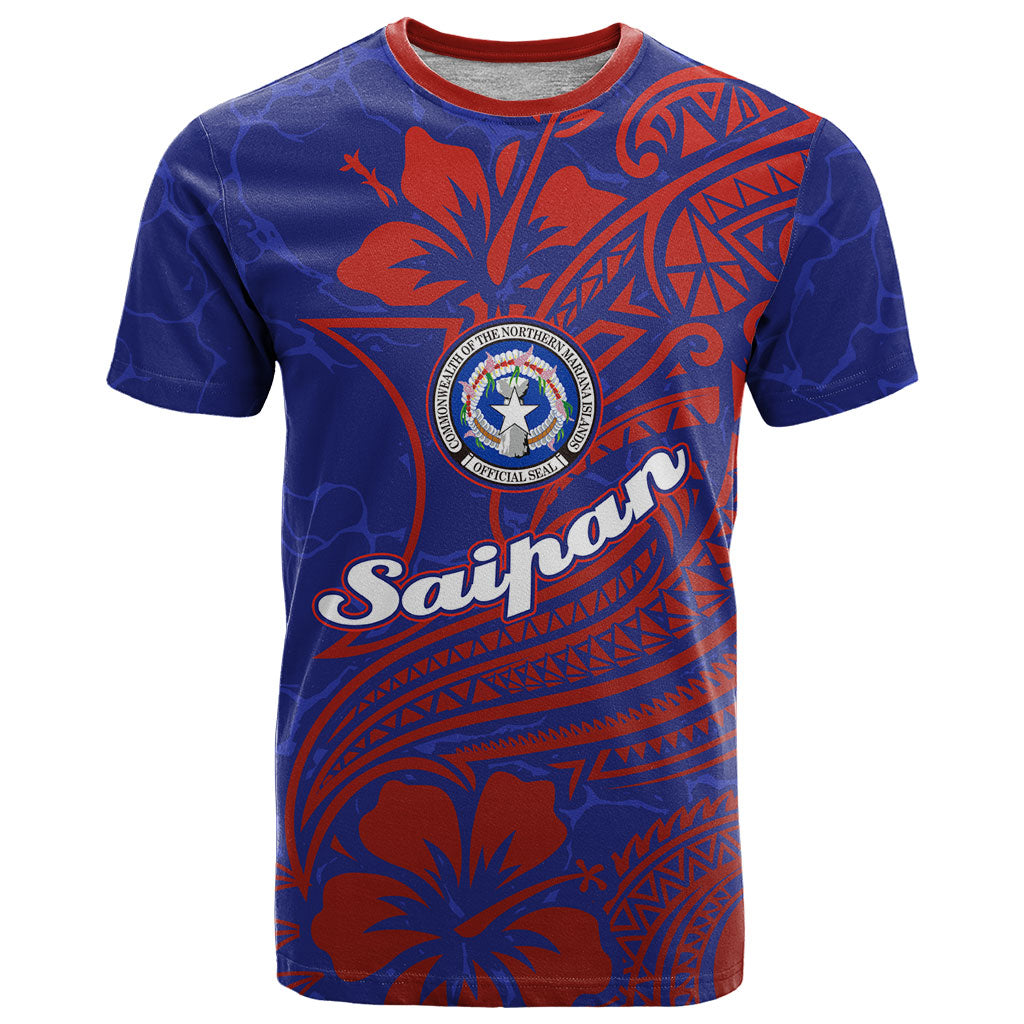 Saipan Northern Mariana Islands T Shirt Polynesian Tribal Tattoo Art With Hibiscus Flowers And Seal