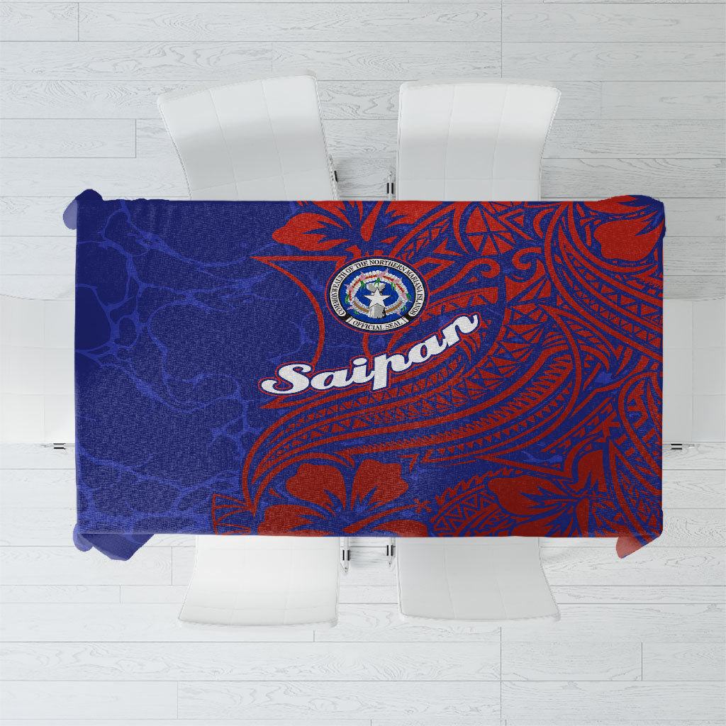 Saipan Northern Mariana Islands Tablecloth Polynesian Tribal Tattoo Art With Hibiscus Flowers And Seal