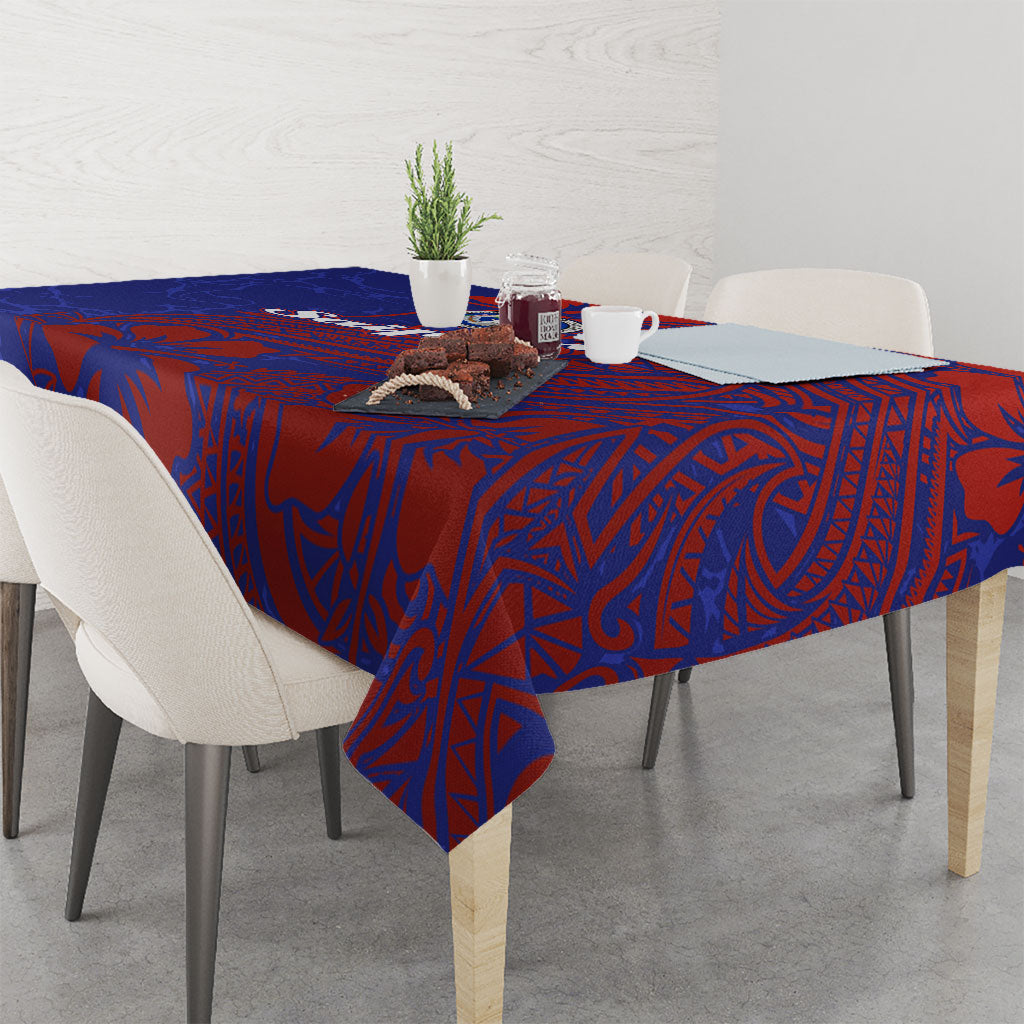Saipan Northern Mariana Islands Tablecloth Polynesian Tribal Tattoo Art With Hibiscus Flowers And Seal
