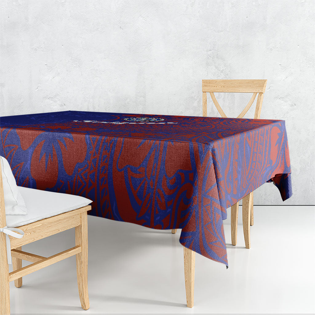 Saipan Northern Mariana Islands Tablecloth Polynesian Tribal Tattoo Art With Hibiscus Flowers And Seal