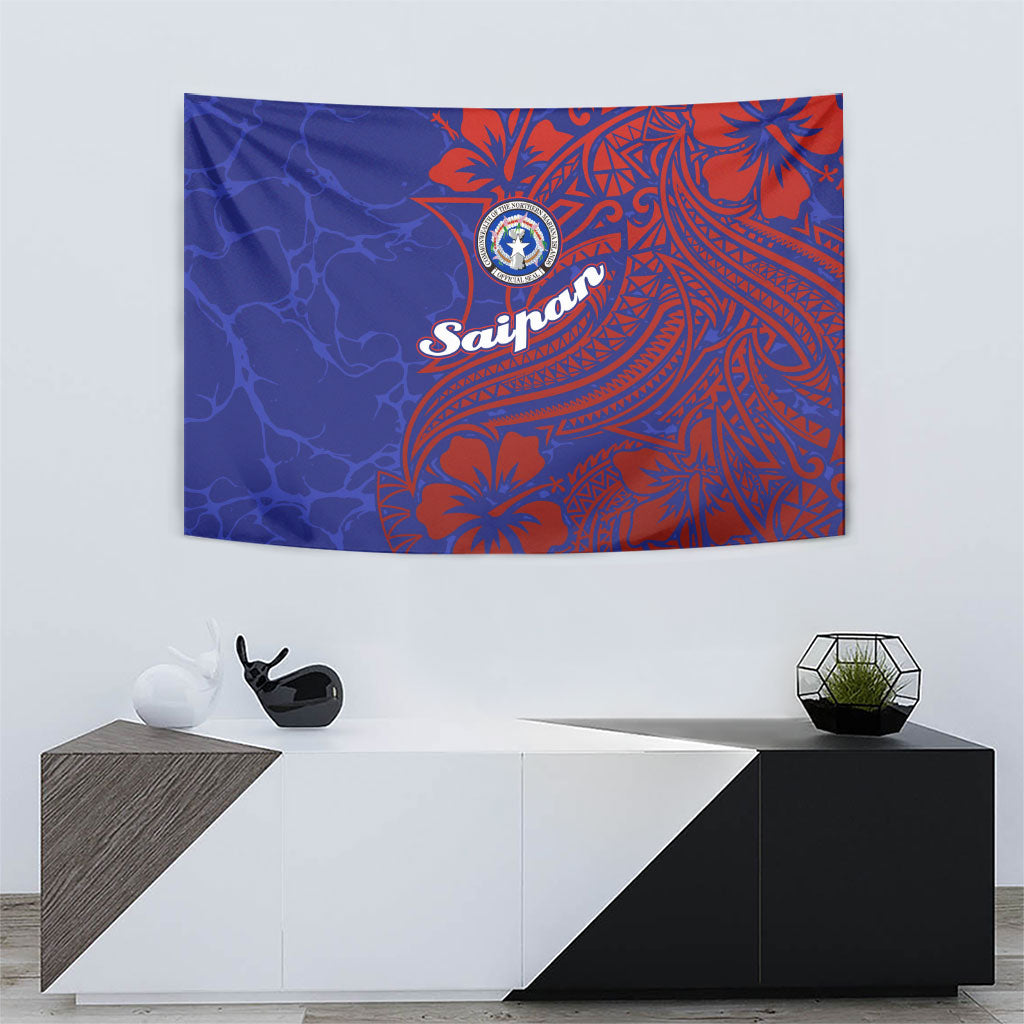 Saipan Northern Mariana Islands Tapestry Polynesian Tribal Tattoo Art With Hibiscus Flowers And Seal