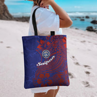 Saipan Northern Mariana Islands Tote Bag Polynesian Tribal Tattoo Art With Hibiscus Flowers And Seal