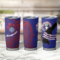 Saipan Northern Mariana Islands Tumbler Cup Polynesian Tribal Tattoo Art With Hibiscus Flowers And Seal