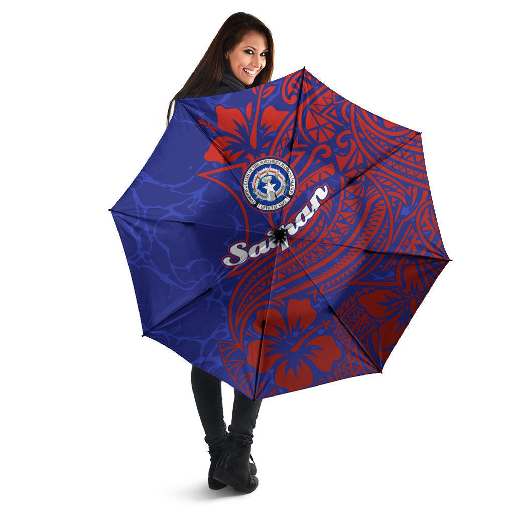 Saipan Northern Mariana Islands Umbrella Polynesian Tribal Tattoo Art With Hibiscus Flowers And Seal