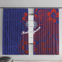 Saipan Northern Mariana Islands Window Curtain Polynesian Tribal Tattoo Art With Hibiscus Flowers And Seal TS04 With Hooks Blue Red - Polynesian Pride